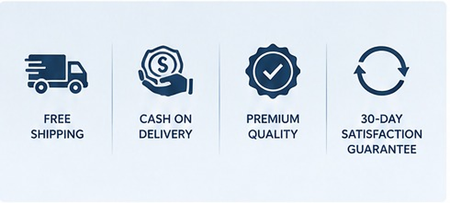 Free shipping, cash on delivery, premium quality and satisfaction guarantee
